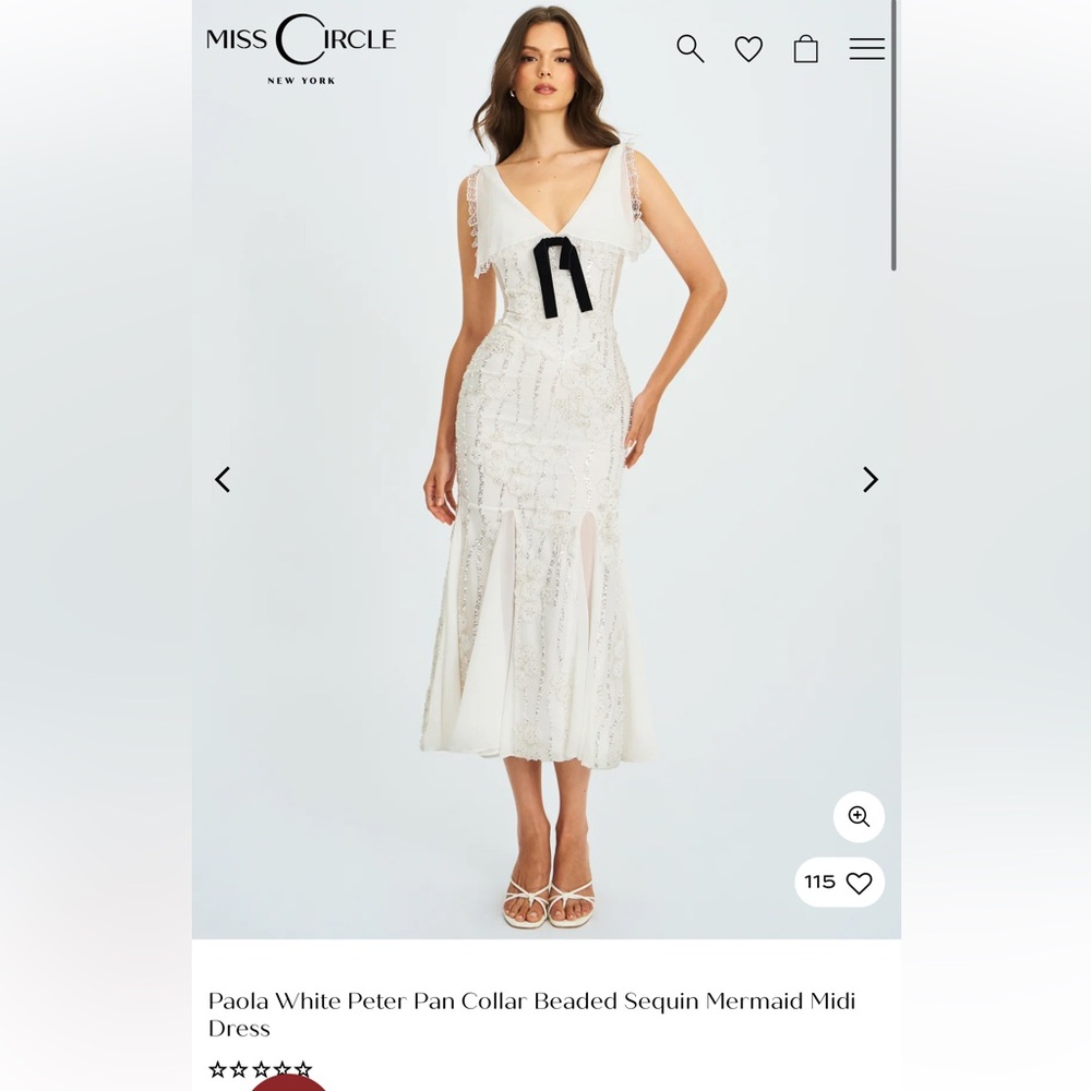 Miss Circle Paola White Peter Pan Collar Beaded Sequin Mermaid Dress size XXS/0